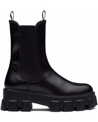 Prada - Leather Monolith Ankle Boots 55 - Lyst