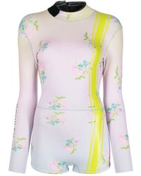 Cynthia Rowley - Striped Floral-Print Swimsuit - Lyst