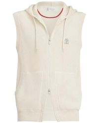 Brunello Cucinelli - Cotton English Rib Knit Hooded Vest With Logo And Zipper - Lyst
