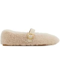Ferragamo - Shearling Buckled Ballet Flats - Lyst