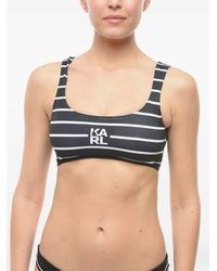 KARL LAGERFELD - Logo-Print Striped Bikini Top - Lyst