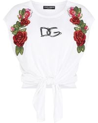 Dolce & Gabbana - Top corto con aplique floral - Lyst
