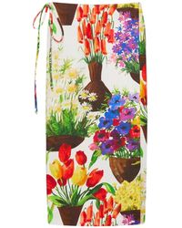 MSGM - Floral-Print Midi Skirt - Lyst