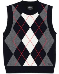 A.P.C. - Classic Argyle Patterned Gilet With Ribbed Trim - Lyst