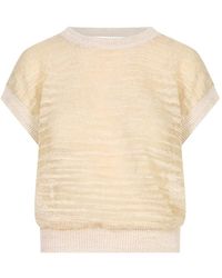 Peserico - Open-Back Knitted Short-Sleeve Sweater - Lyst