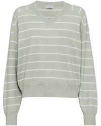 Brunello Cucinelli - Pull Rayé À Col V - Lyst