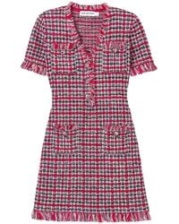 Self-Portrait - Check-Pattern Frayed-Trim Mini Dress - Lyst