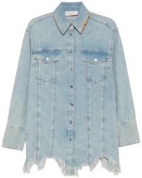 Blumarine - Logo-Embroidered Frayed-Hem Shirt - Lyst