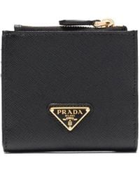 Prada - Logo Plaque Compact Wallet - Lyst