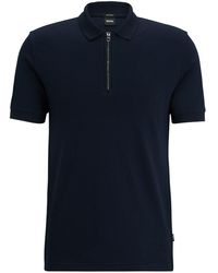 BOSS - Zip-neck Cotton Polo Shirt - Lyst