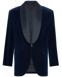 Brunello Cucinelli - Veste De Smoking En Velours De Coton À Rayures De Craie Avec Revers De Châle - Lyst