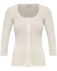 Chloé - Ribbed-Knit Scalloped-Trim Cotton T-Shirt - Lyst