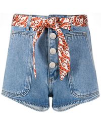 Sandro Belted Denim Shorts - Blue