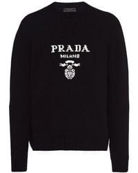 Prada - Pull En Laine Mélangée À Logo Intarsia - Lyst