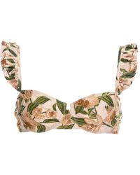Agua Bendita - Top Bikini A Fiori Con Ruches - Lyst