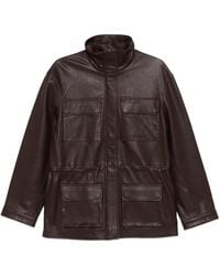 Sandro - Oversized Stand-Up Collar Leather Jacket - Lyst