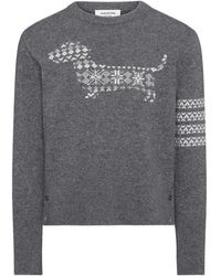 Thom Browne - Patterned Wool Sweater With Dog Motif And Geometric Design - Lyst