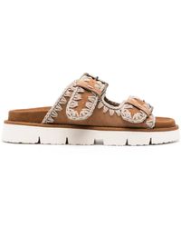 Mou - Whipstitch-Trim Suede Slides - Lyst