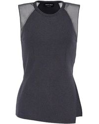 Giorgio Armani - Semi-Sheer Sleeveless Knitted Top - Lyst