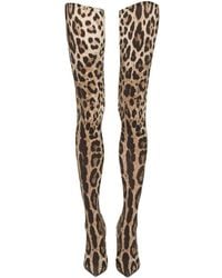 Dolce & Gabbana - Leopard Print Thigh-high Stiletto Boots - Women's - Goat Skin/elastane/nylonnylonnylon - Lyst