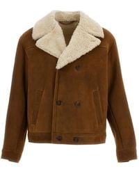Emmeci - Double-Breasted Shearling-Collar Jacket - Lyst