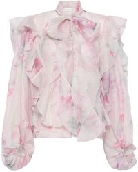 Zimmermann - Crush Floral-Print Ruffled Linen-Blend Blouse - Lyst