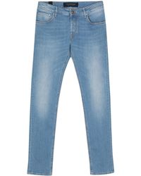 Hand Picked - Halbhohe Slim-Fit-Jeans - Lyst