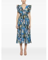 Nissa - Ruffled Floral Print Midi Dress - Lyst
