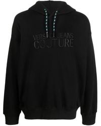 Versace - Logo-embroidered Drawstring Hoodie - Lyst