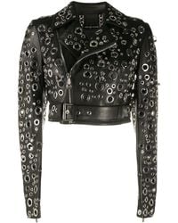 Philipp Plein - Eyelet Embellished Leather Jacket - Lyst