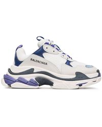 balenciaga white and blue triple s leather sneakers