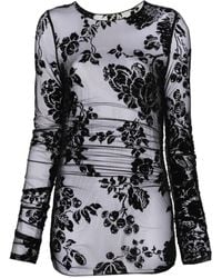 Pinko - Sheer Long-Sleeve Floral Flocking Top - Lyst