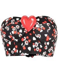 Moschino - Floral-Print Heart-Appliqué Bandeau Top - Lyst