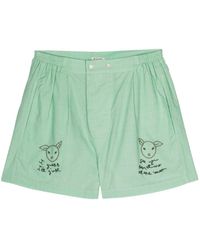Bode - See You At The Barn Slogan-embroidered Shorts - Lyst