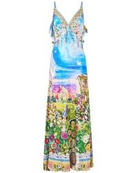 CAMILLA - V-Neck Bias-Cut Slip Dress With Back Frill - Lyst