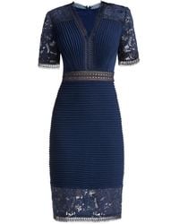 Tadashi Shoji - Brone Lace-Panelled Pintuck Midi Dress - Lyst