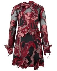 Alberta Ferretti - Floral-Pattern Long-Sleeve Mini Dress - Lyst