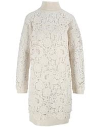 Ermanno Scervino - Robe Courte À Col Montant Et Empiècement En Dentelle - Lyst
