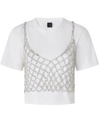 Pinko - Cropped Top With Decorative Chain Net Overlay - Lyst