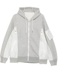 Sacai - Panelled Zip-Up Hoodie - Lyst