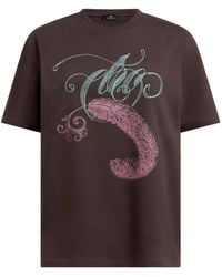 Etro - Katoenen T-Shirt Met Geborduurd Logo En Veren-Print - Lyst