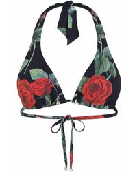 Dolce & Gabbana - Rose-print Triangle Bikini Top - Lyst