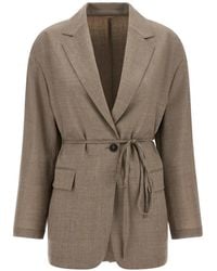 Brunello Cucinelli - Blazer Con Botones Y Cinturón - Lyst