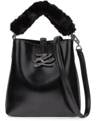 KARL LAGERFELD - Small K/Autograph Leather Bucket Bag - Lyst