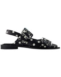 Ganni - Buckled Polka-Dot Flat Pumps - Lyst