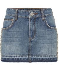 Philipp Plein - Rhinestone-embellished Denim Skirt - Lyst