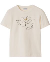 Burberry - Boxy Swan Cotton T-shirt - Lyst