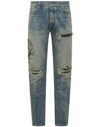 Amiri - Jeans Met Gerafeld Effect En Borduurwerk - Lyst