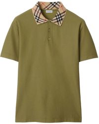 Burberry - Check Collar Cotton Polo Shirt - Lyst