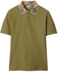 Burberry - Check Collar Cotton Polo Shirt - Lyst